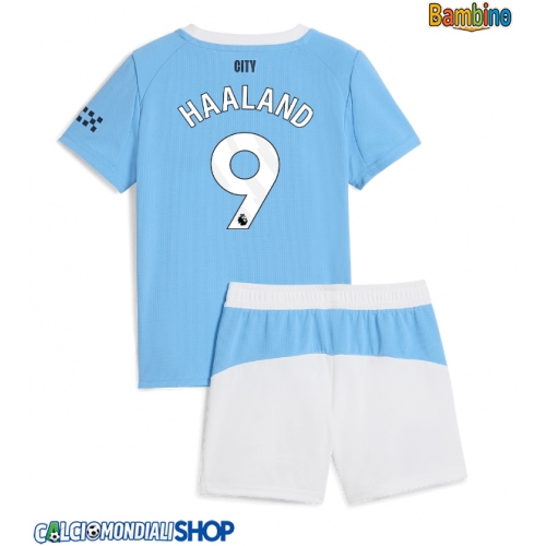 Maglie da calcio Manchester City Erling Haaland #9 Prima Maglia Bambino 2025-26 Manica Corta + Pantaloni corti)